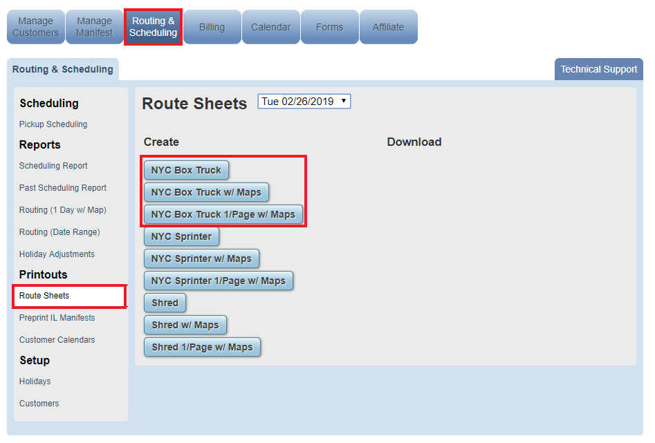 Print route sheets